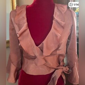 Tularosa Nora Satin Fluttery Wrap Cropped Top  XXS